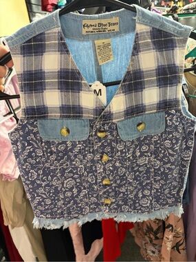 Kiko Patchwork Denim Vest in Light Blue and Navy